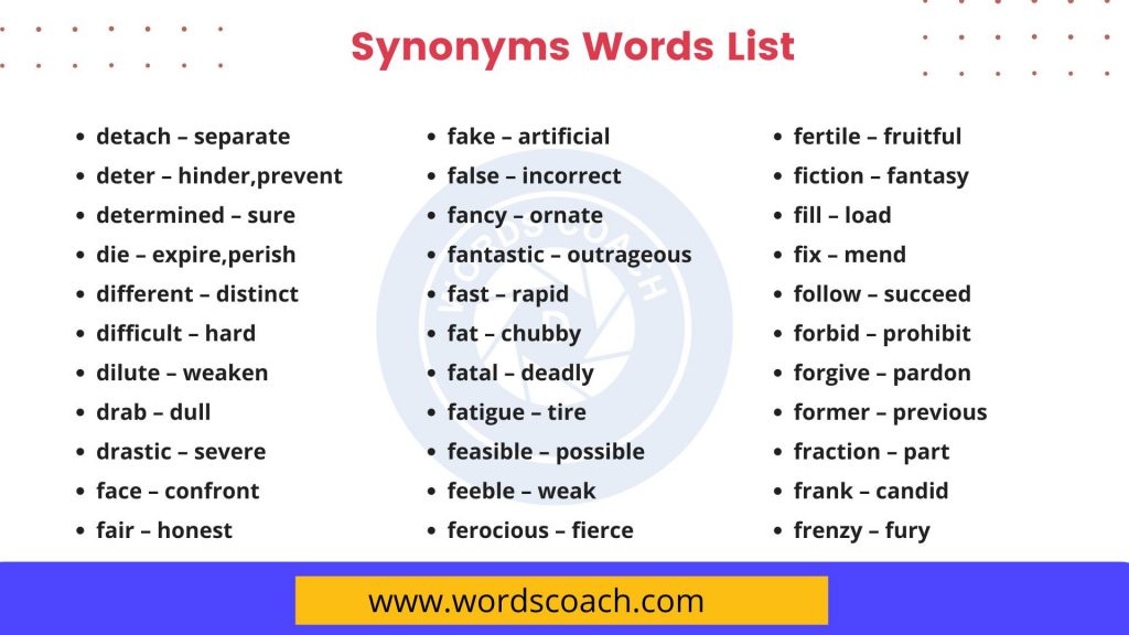 Synonyms Words List - wordscoach.com