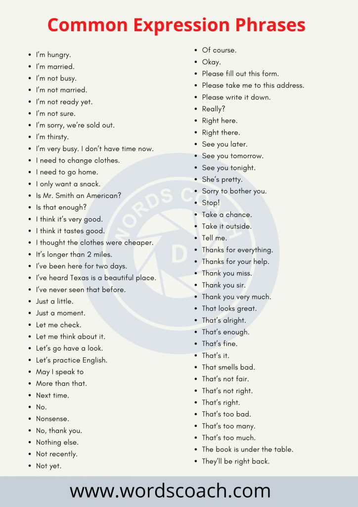 Common Expression Phrases - wordscoach.com