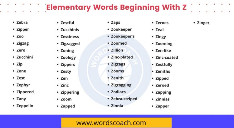 Elementary Words Beginning With Z - wordscoach.com