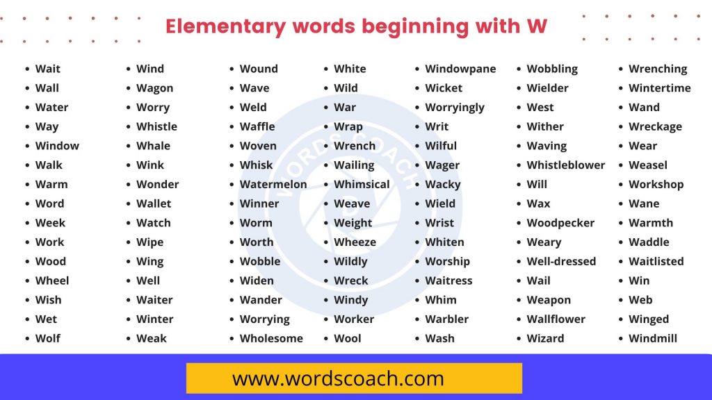 Elementary words beginning with W - wordscoach.com