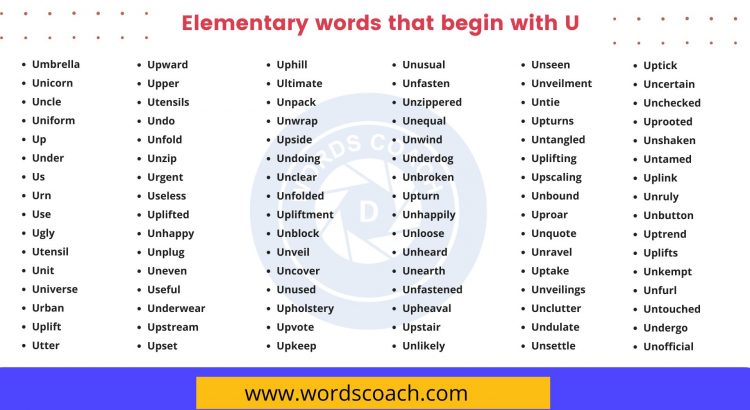 Elementary words that begin with U - wordscoach.com