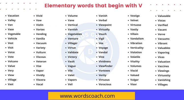 Elementary words that begin with V - wordscoach.com