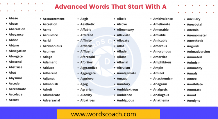 Advanced Words That Start With A - wordscoach.com
