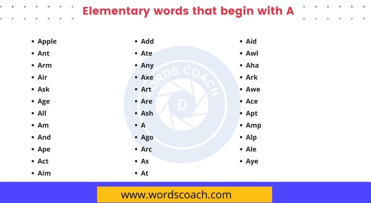 Elementary words that begin with A - wordscoach.com