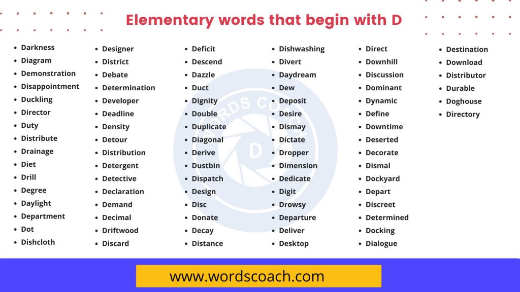 Elementary words that begin with D - wordscoach.com