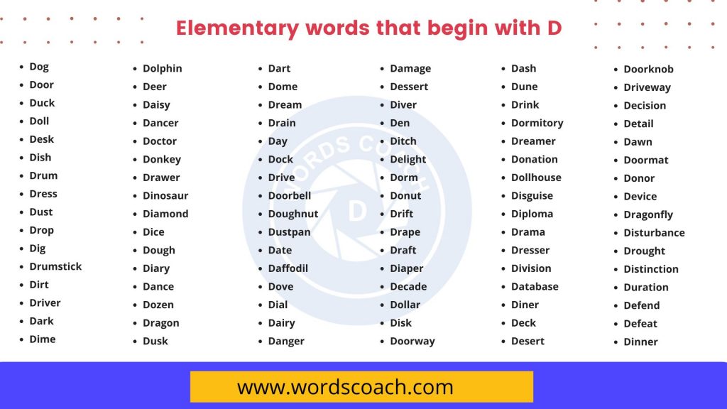 Elementary words that begin with D - wordscoach.com