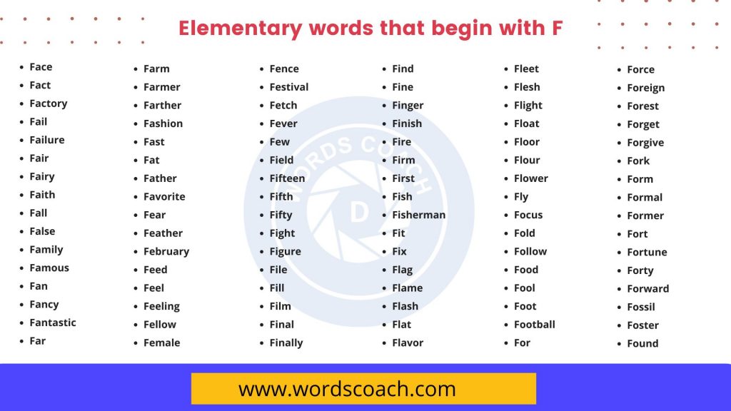 Elementary words that begin with F - wordscoach.com