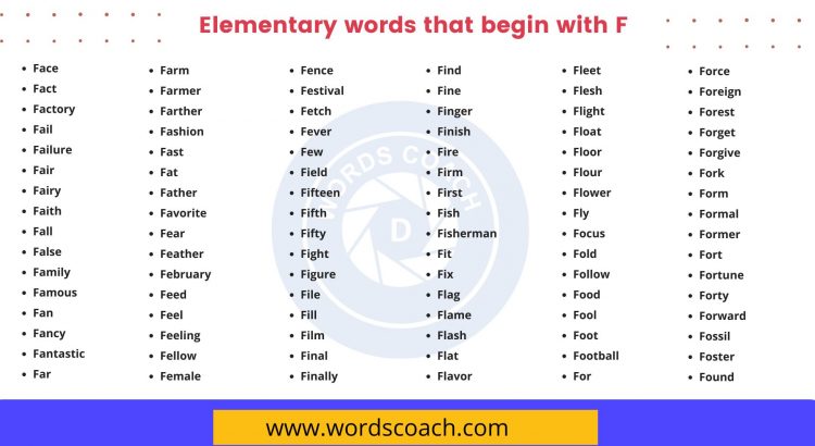 Elementary words that begin with F - wordscoach.com