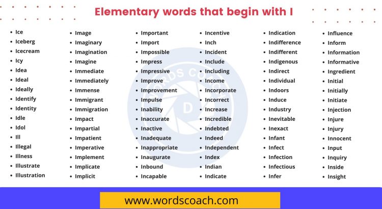 Elementary words that begin with I - wordscoach.com