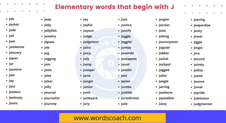 Elementary words that begin with J - wordscoach.com