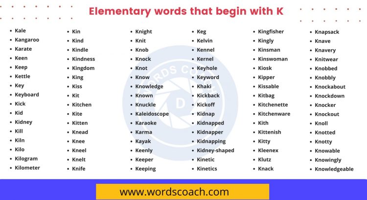 Elementary words that begin with K - wordscoach.com