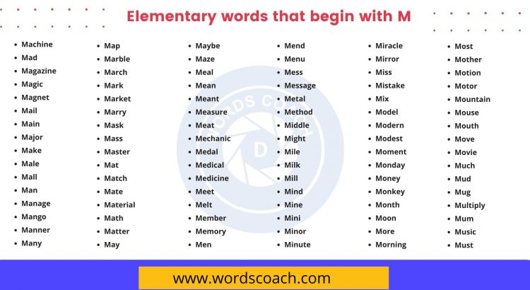 Elementary words that begin with M - wordscoach.com
