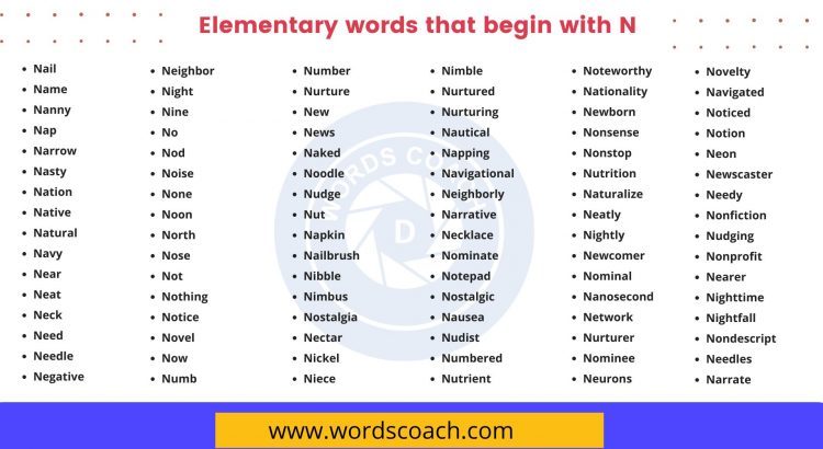 Elementary words that begin with N - wordscoach.com