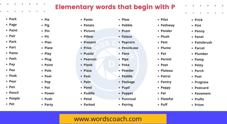 Elementary words that begin with P - wordscoach.com