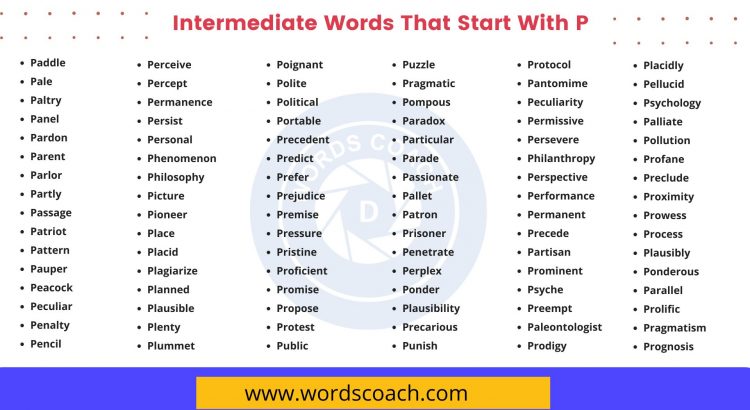 Intermediate Words That Start With P - wordscoach.com