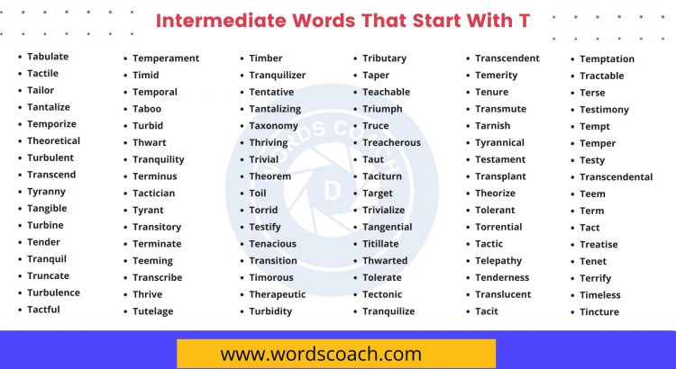 Intermediate Words That Start With T - wordscoach.com