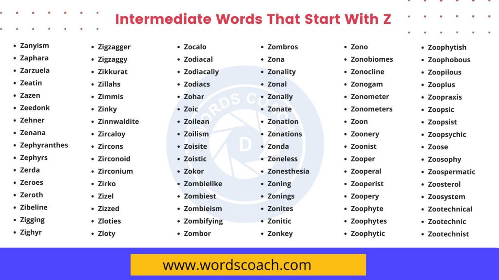 Intermediate Words That Start With Z - wordscoach.com