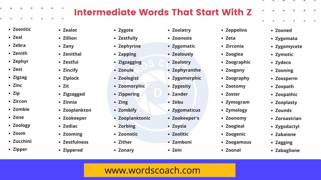 Intermediate Words That Start With Z - wordscoach.com