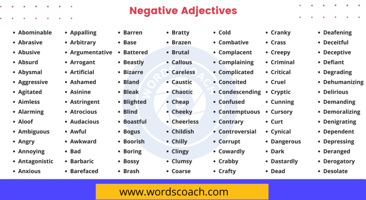 Negative Adjectives - wordscoach.com