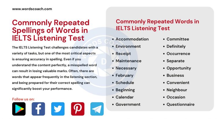 Commonly Repeated Spellings of Words in IELTS Listening Test - wordscoach.com