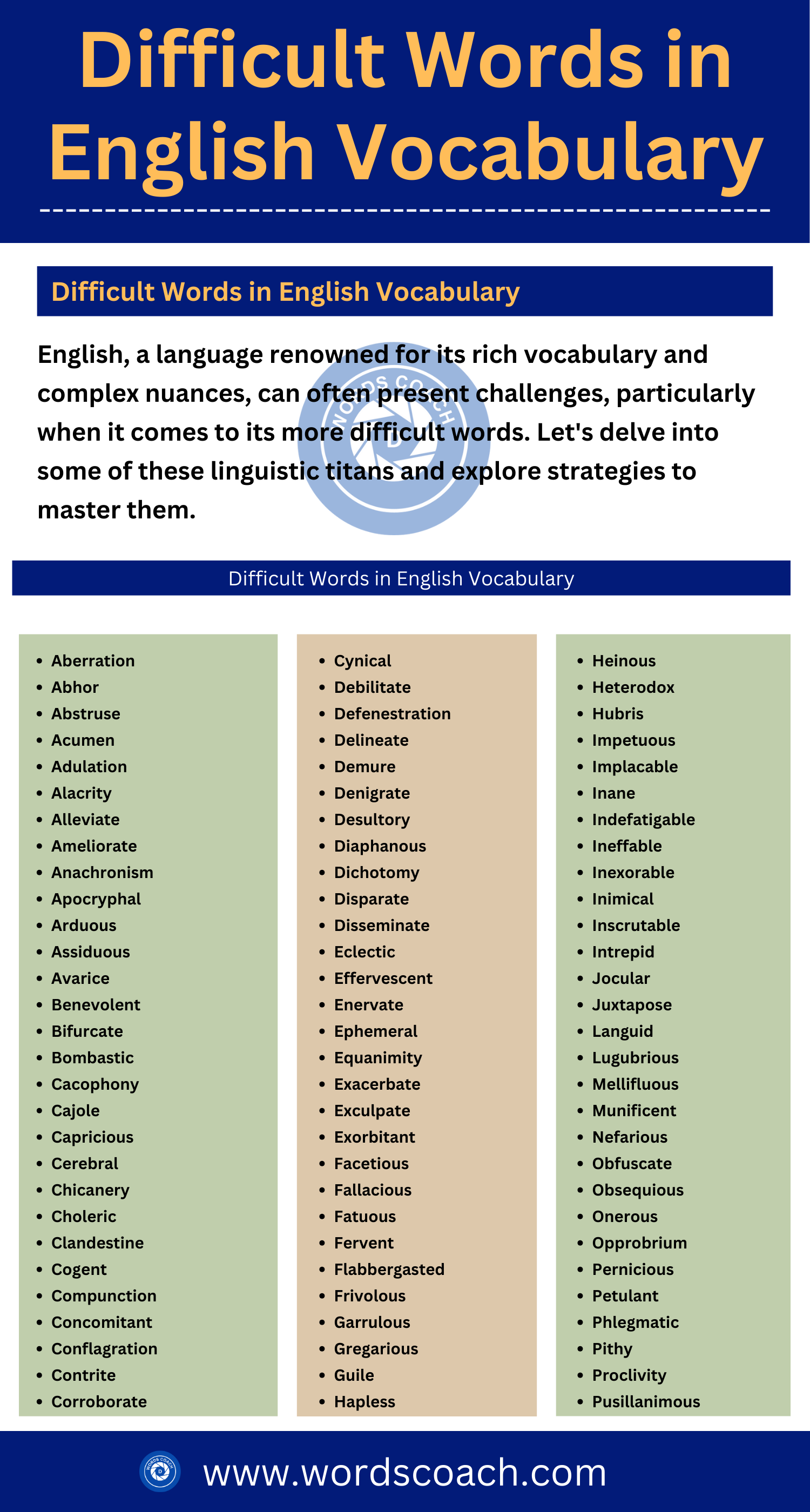 Difficult Words in English Vocabulary - Wordscoach.com